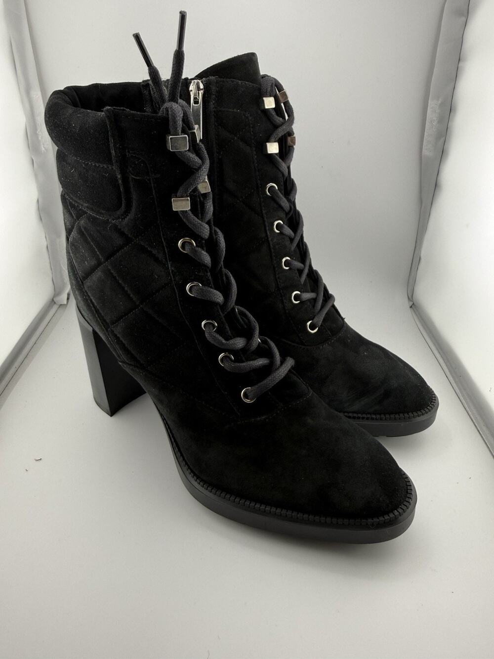 Aquatalia Boots Womens Black Suede Quilted Lace Up Ankle Booties DM1033 Size 9.5